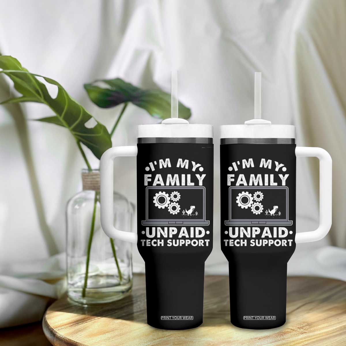 I Am My Familys Unpaid Tech Support Tumbler With Handle Funny Computer IT Nerd Humor TS14 Print Your Wear