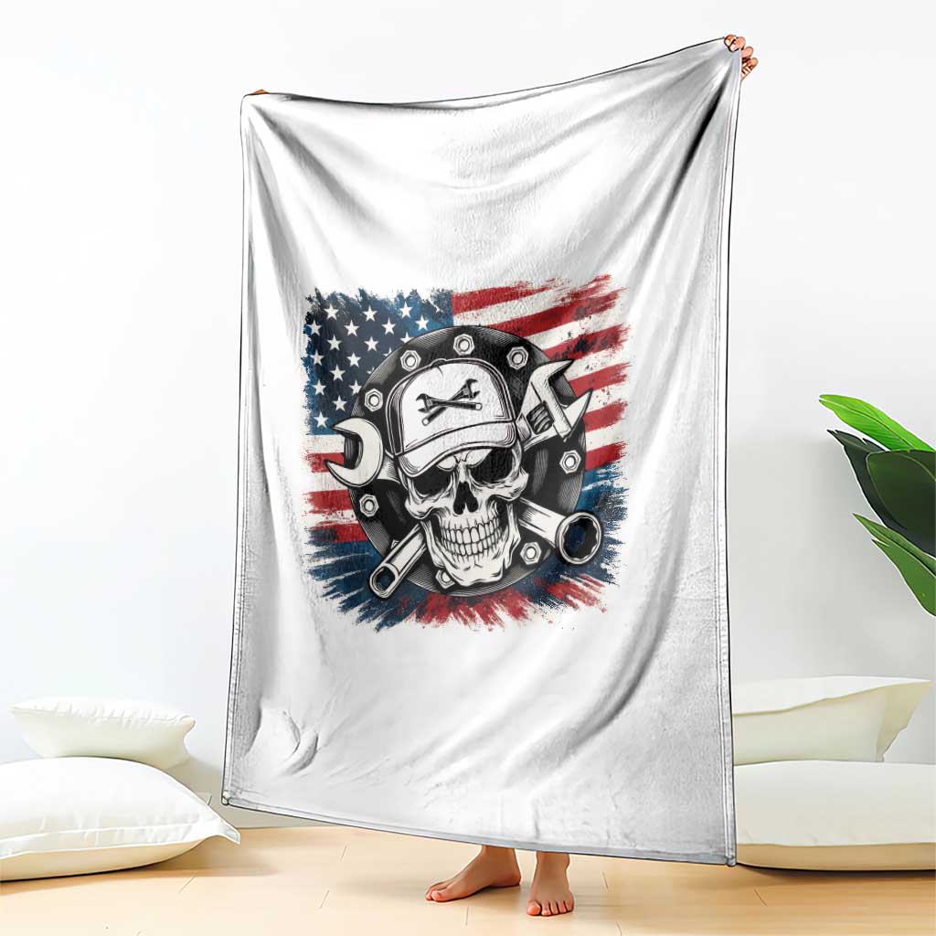 American Flag Skull Mechanic Throw Blanket Labor Day Patriotic USA TS14 Print Your Wear