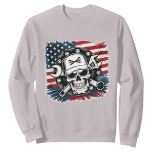 American Flag Skull Mechanic Sweatshirt Labor Day Patriotic USA TS14 Ice Gray Print Your Wear