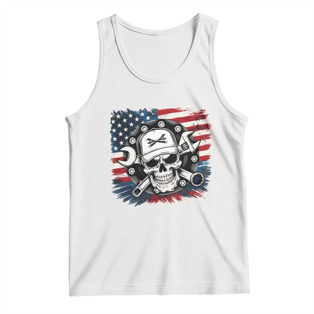 American Flag Skull Mechanic Tank Top Labor Day Patriotic USA TS14 White Print Your Wear