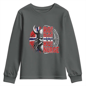 Ro Ro Norge Norway Flag Youth Sweatshirt Cool Norwegian Viking TS14 Dark Heather Print Your Wear