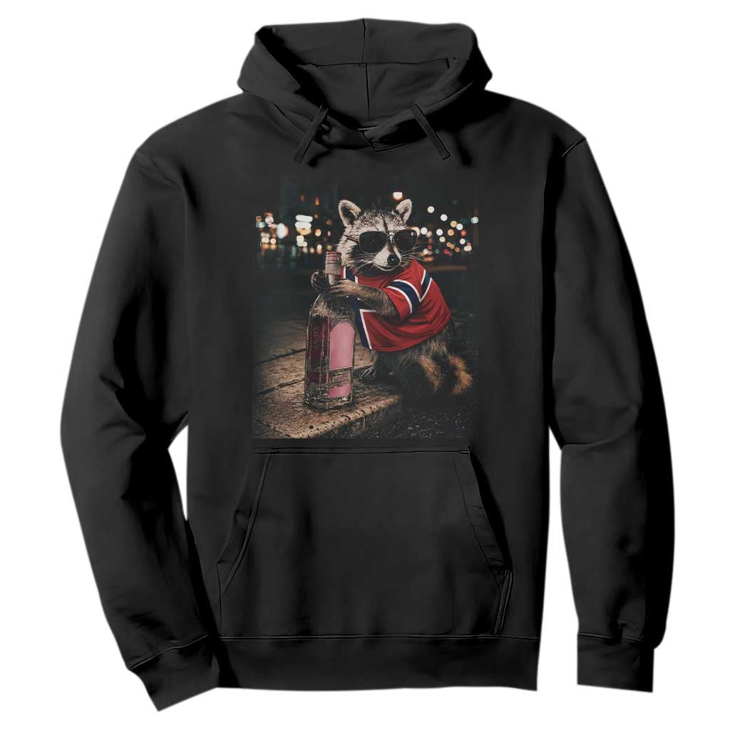 Norway Raccoon Whiskey Norge Norwegian Flag Hoodie Viral Trash Panda Football Texas Souvenir Meme TS14 Black Print Your Wear