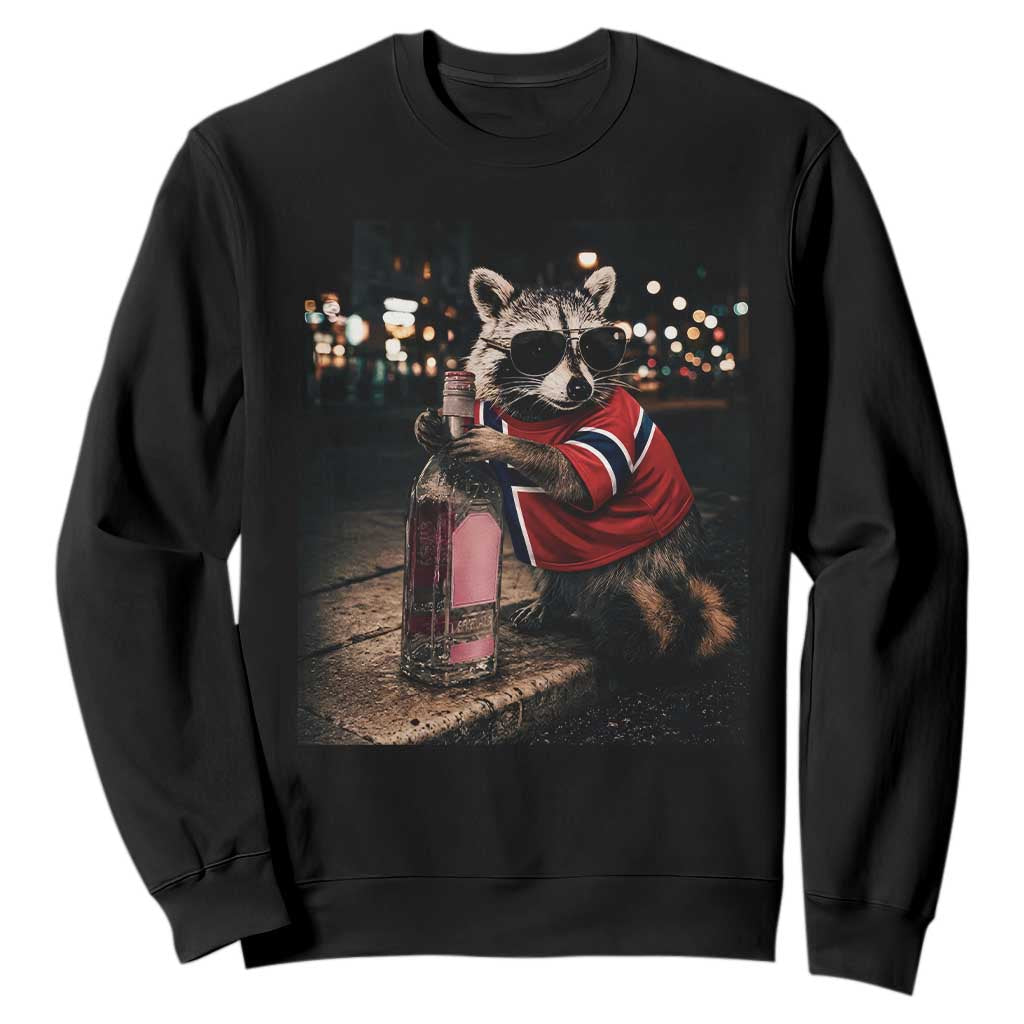 Norway Raccoon Whiskey Norge Norwegian Flag Sweatshirt Viral Trash Panda Football Texas Souvenir Meme TS14 Black Print Your Wear