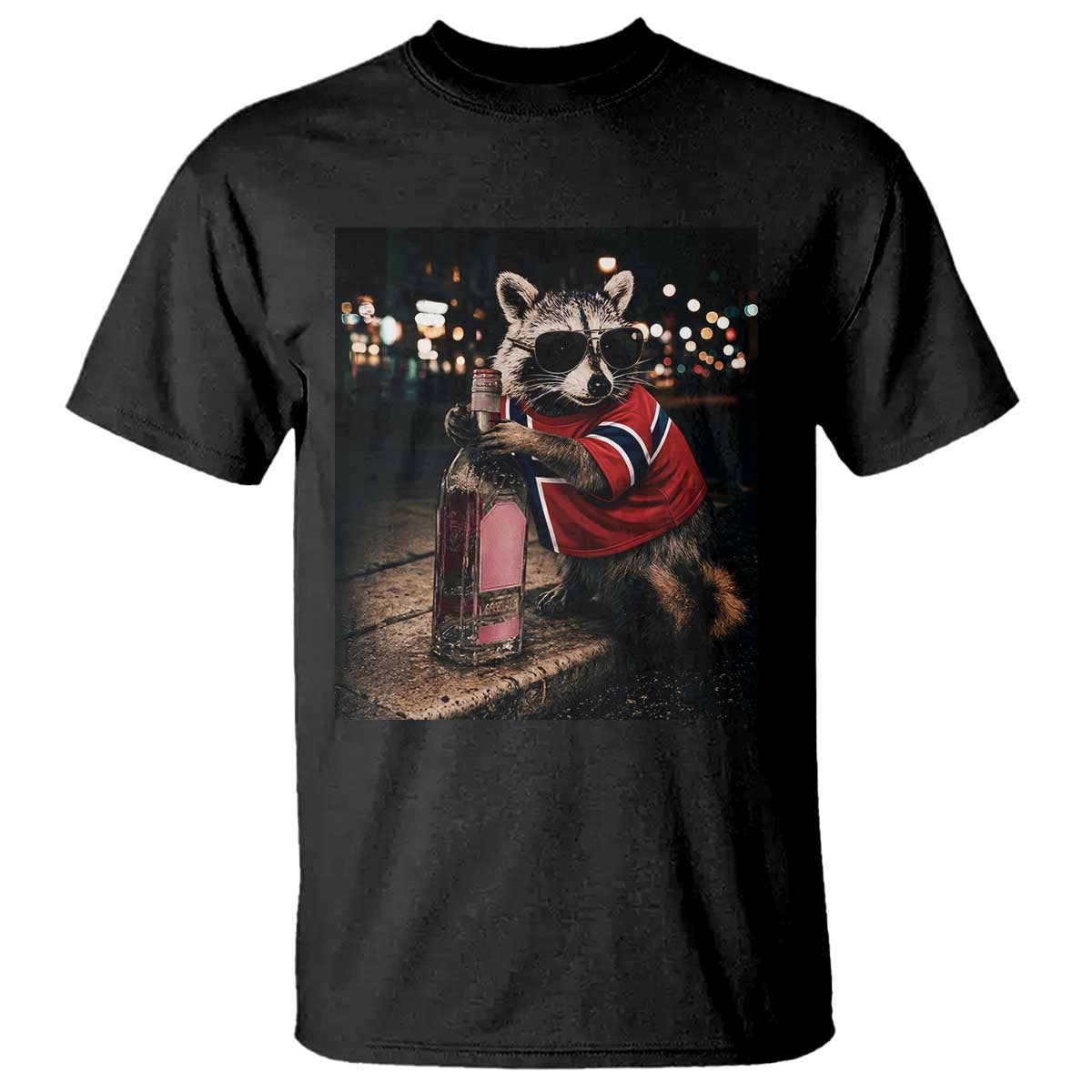 Norway Raccoon Whiskey Norge Norwegian Flag T Shirt Viral Trash Panda Football Texas Souvenir Meme TS14 Black Print Your Wear