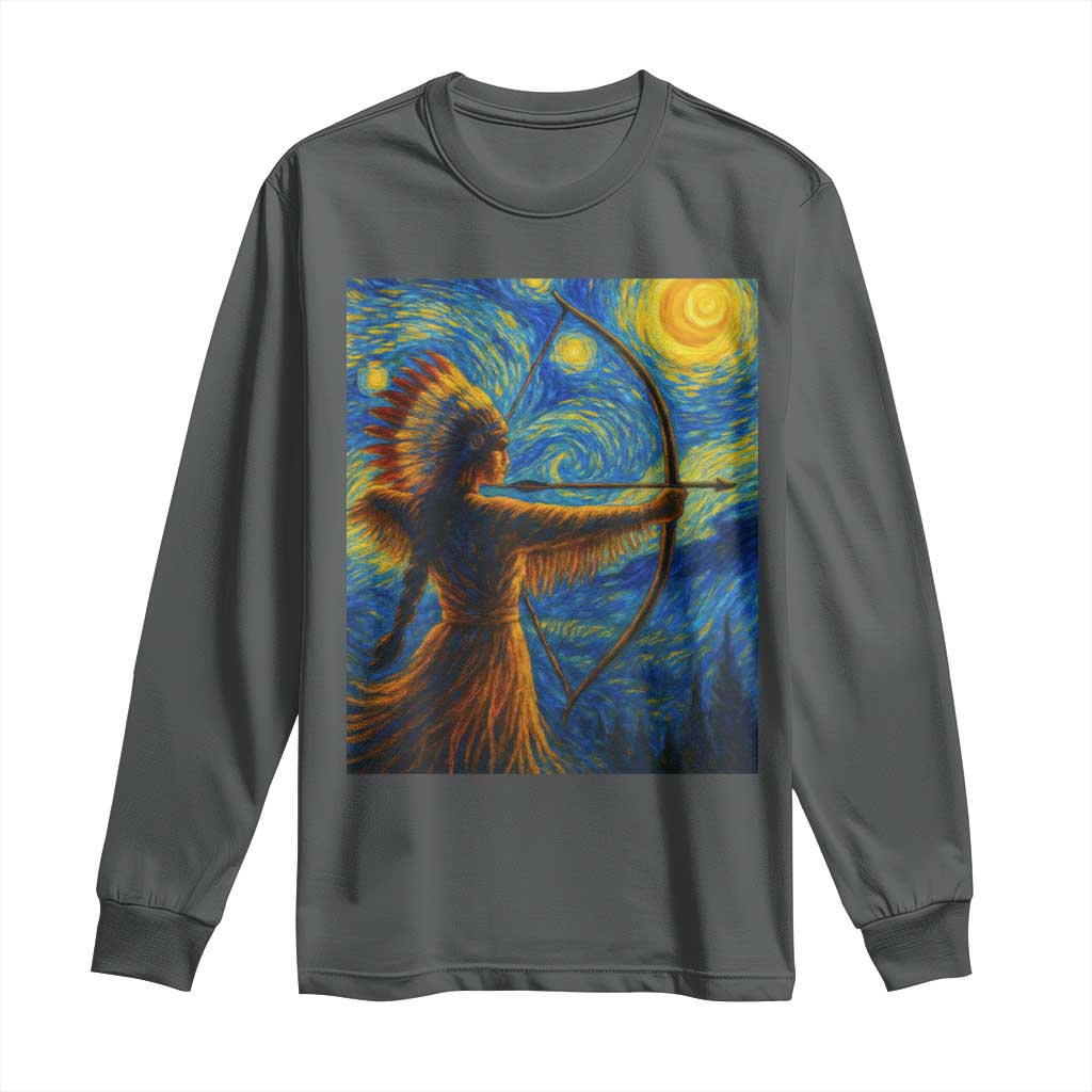 Native American Indian Women Long Sleeve Shirt Starry Night Indigenous Pride TS14 Dark Heather Print Your Wear