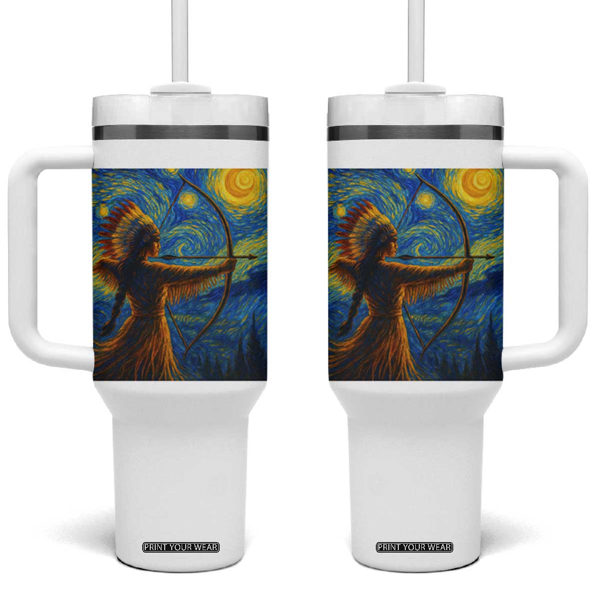 Native American Indian Women Tumbler With Handle Starry Night Indigenous Pride TS14 One Size: 40 oz White Print Your Wear