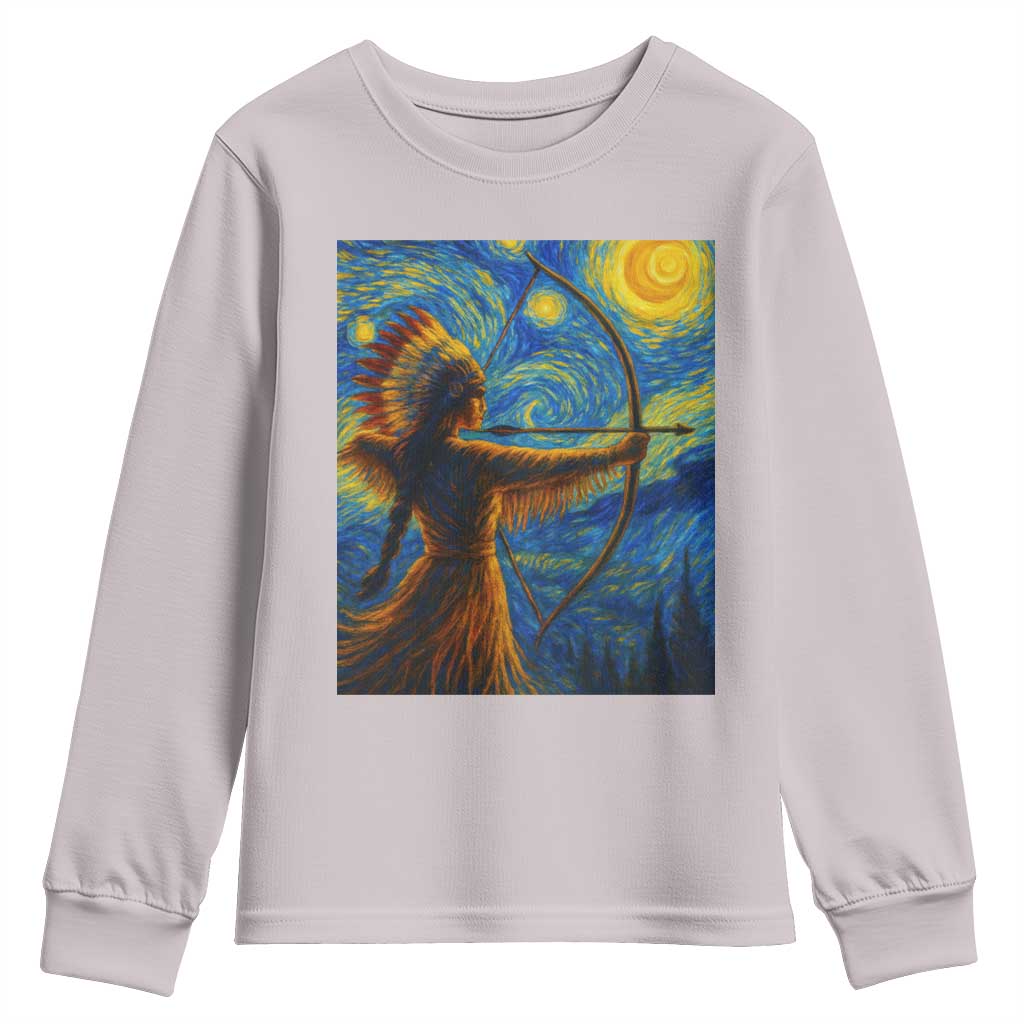 Native American Indian Women Youth Sweatshirt Starry Night Indigenous Pride TS14 Ice Gray Print Your Wear
