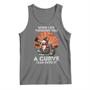 Funny Jesus Christian Motorcycle Tank Top When Life Throws You A Curve Lean Into It TS14 Black Heather Print Your Wear