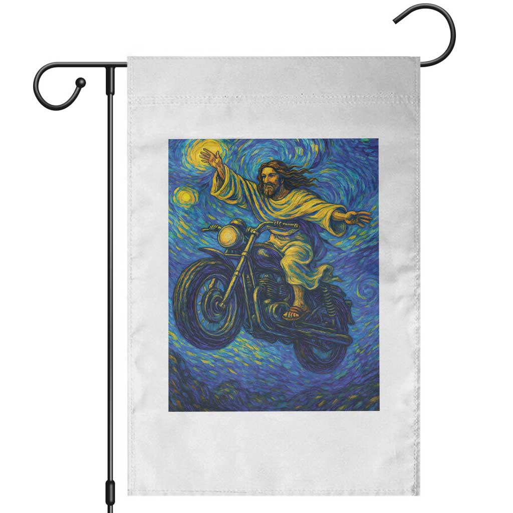 Funny Jesus Christian Motorcycle Garden Flag Starry Night Van Gogh Biker TS14 White Print Your Wear