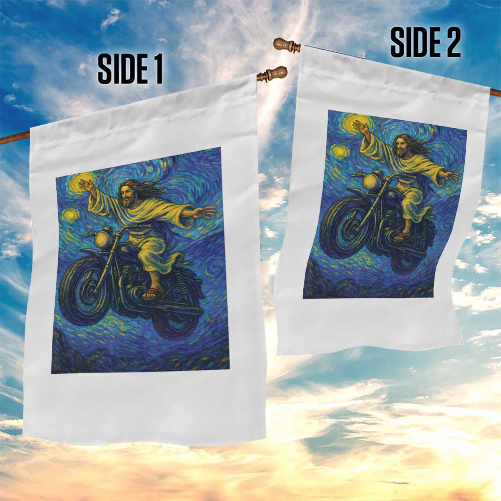 Funny Jesus Christian Motorcycle Garden Flag Starry Night Van Gogh Biker TS14 Print Your Wear