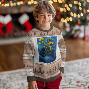 Funny Jesus Christian Motorcycle Ugly Christmas Sweater Starry Night Van Gogh Biker TS14 Mocha Mousse Print Your Wear