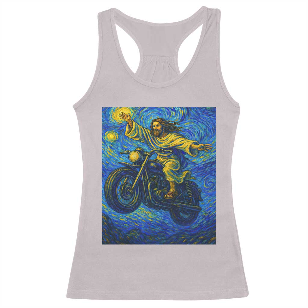 Funny Jesus Christian Motorcycle Racerback Tank Top Starry Night Van Gogh Biker TS14 Ice Gray Print Your Wear