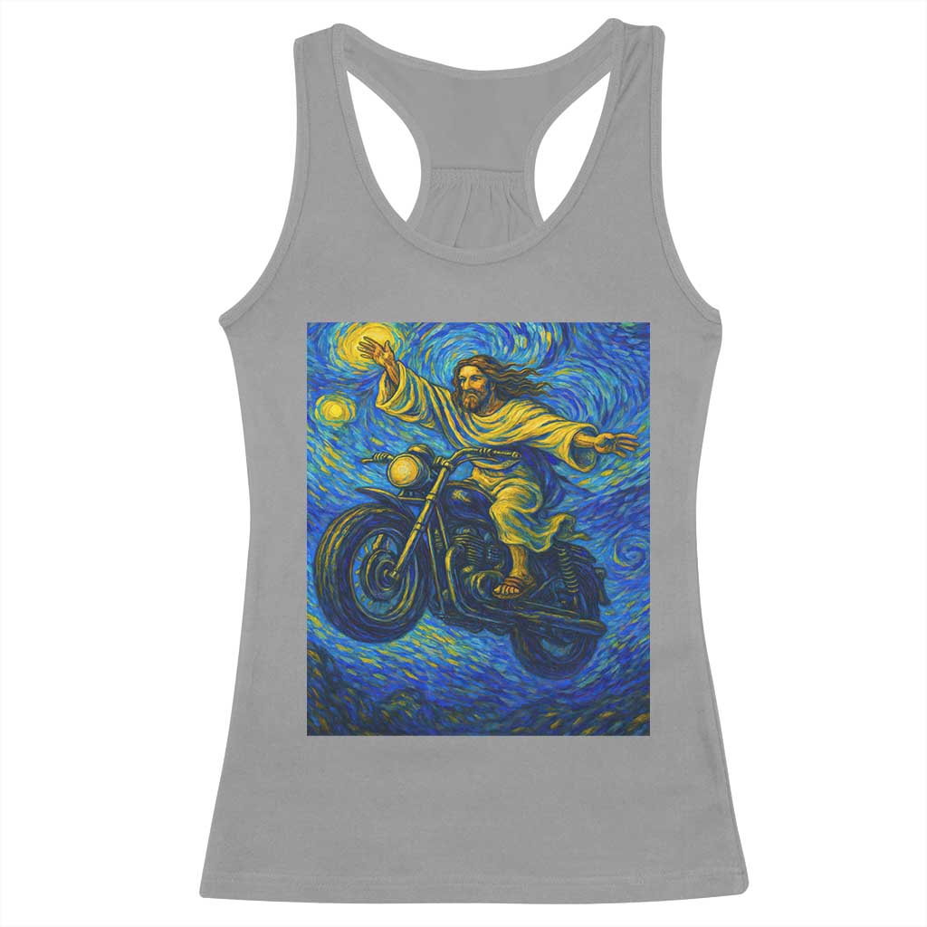 Funny Jesus Christian Motorcycle Racerback Tank Top Starry Night Van Gogh Biker TS14 Sport Gray Print Your Wear