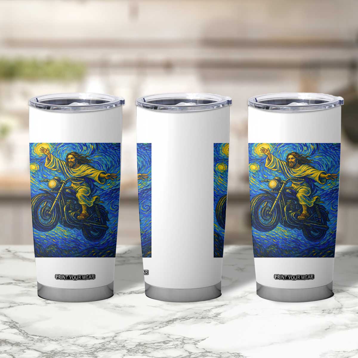 Funny Jesus Christian Motorcycle Tumbler Cup Starry Night Van Gogh Biker TS14 Print Your Wear