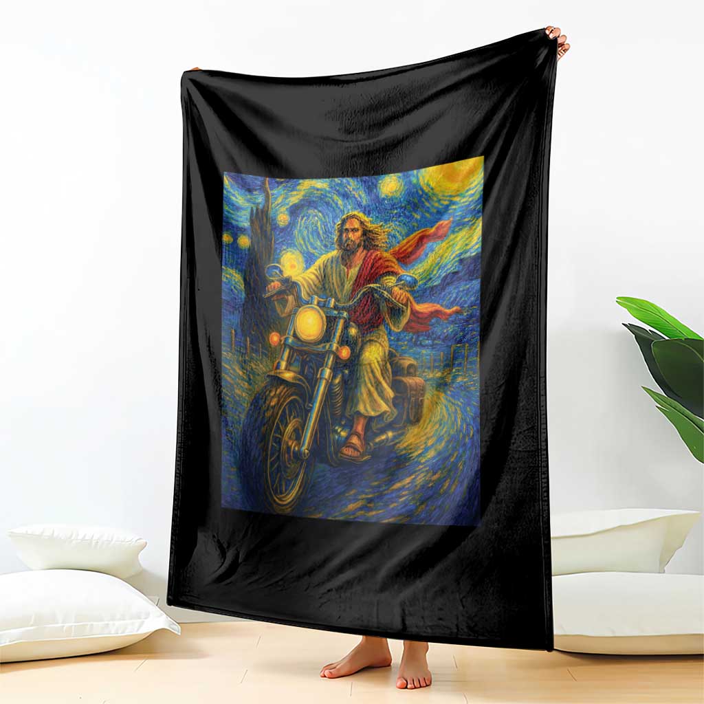 Jesus Christian Motorcycle Starry Night Van Gogh Throw Blanket TS14 Print Your Wear