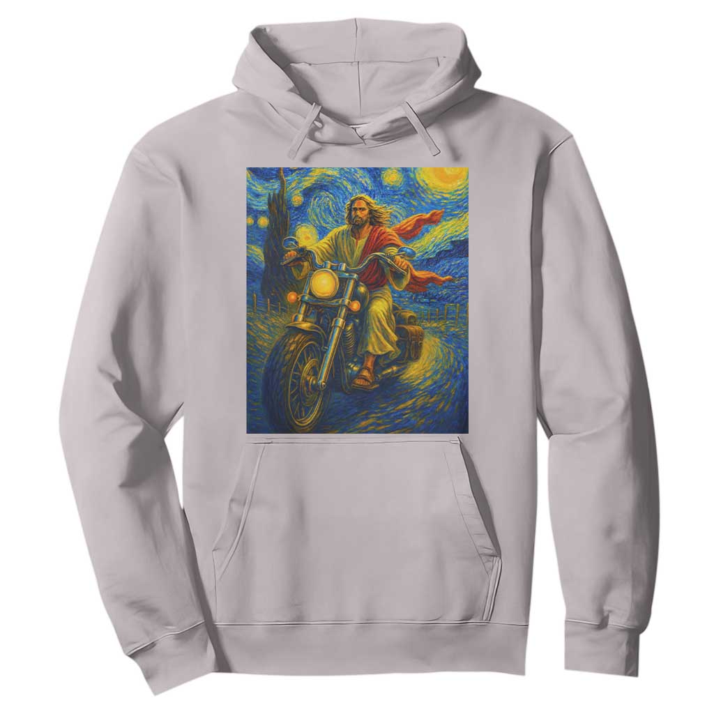 Jesus Christian Motorcycle Starry Night Van Gogh Hoodie TS14 Ice Gray Print Your Wear
