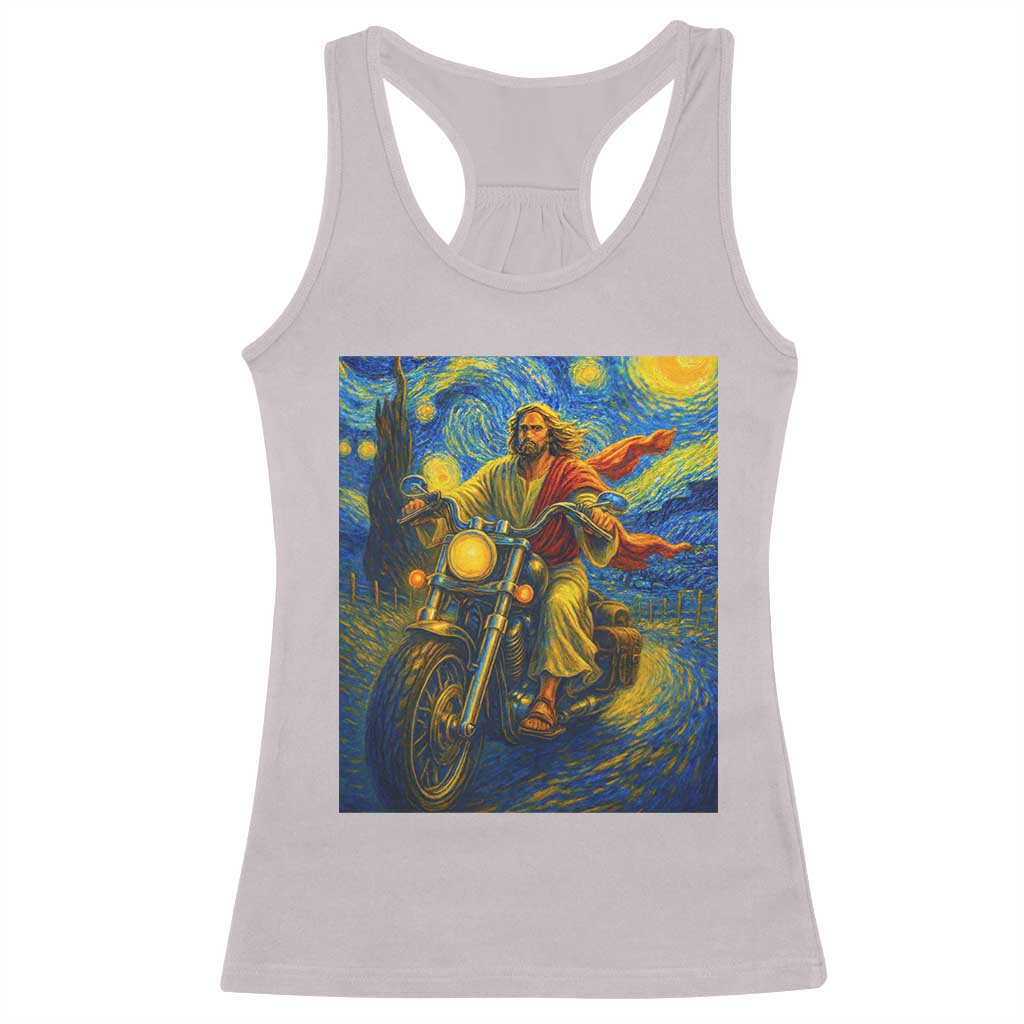 Jesus Christian Motorcycle Starry Night Van Gogh Racerback Tank Top TS14 Ice Gray Print Your Wear