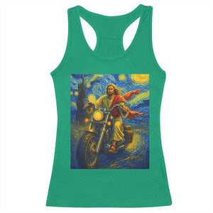 Jesus Christian Motorcycle Starry Night Van Gogh Racerback Tank Top TS14 Irish Green Print Your Wear