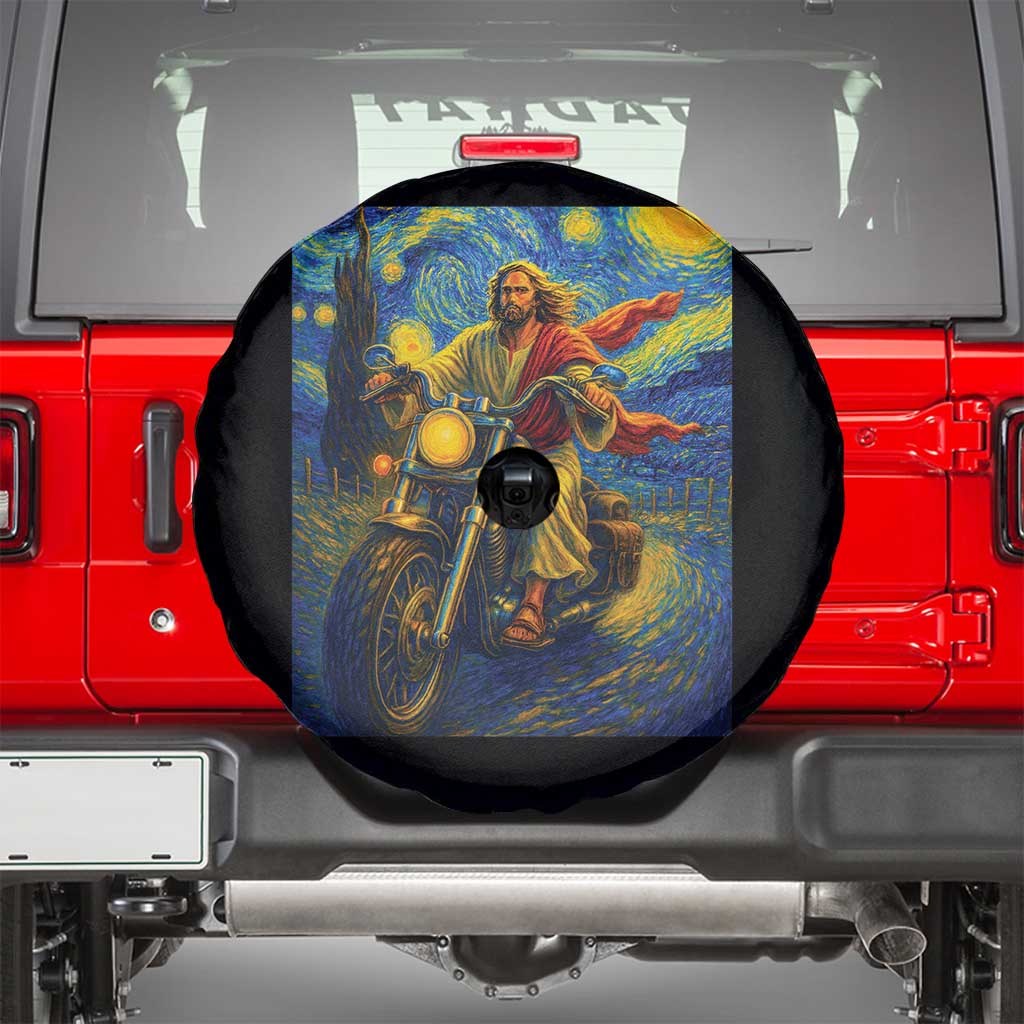 Jesus Christian Motorcycle Starry Night Van Gogh Spare Tire Cover TS14 Black Print Your Wear