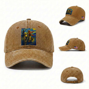Jesus Christian Motorcycle Starry Night Van Gogh Washed Cotton Baseball Cap TS14 Washed Cap Universal Fit Yellow Ochre Print Your Wear
