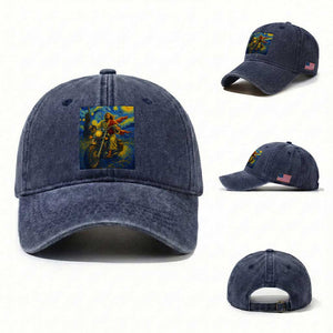 Jesus Christian Motorcycle Starry Night Van Gogh Washed Cotton Baseball Cap TS14 Washed Cap Universal Fit Navy Print Your Wear