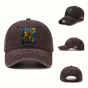 Jesus Christian Motorcycle Starry Night Van Gogh Washed Cotton Baseball Cap TS14 Washed Cap Universal Fit Dark Brown Print Your Wear