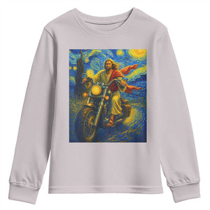 Jesus Christian Motorcycle Starry Night Van Gogh Youth Sweatshirt TS14 Ice Gray Print Your Wear