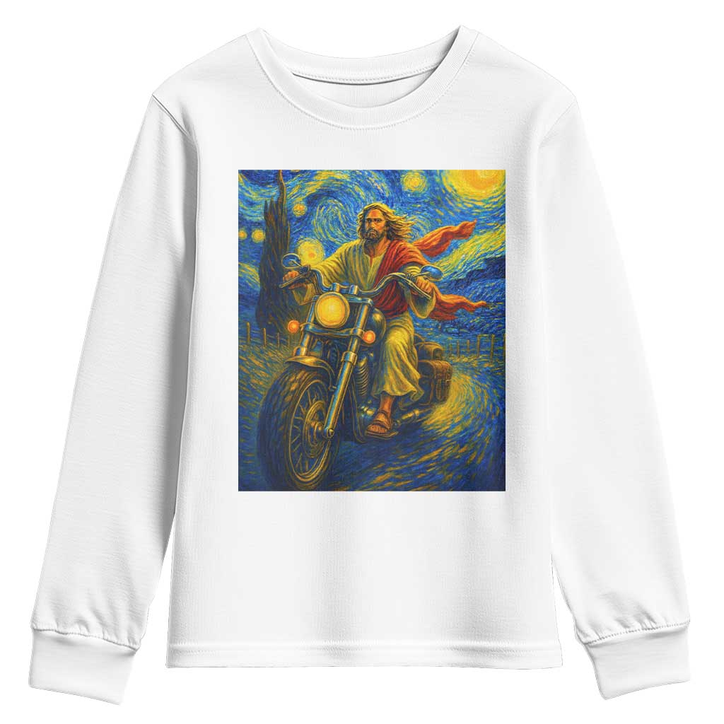 Jesus Christian Motorcycle Starry Night Van Gogh Youth Sweatshirt TS14 White Print Your Wear