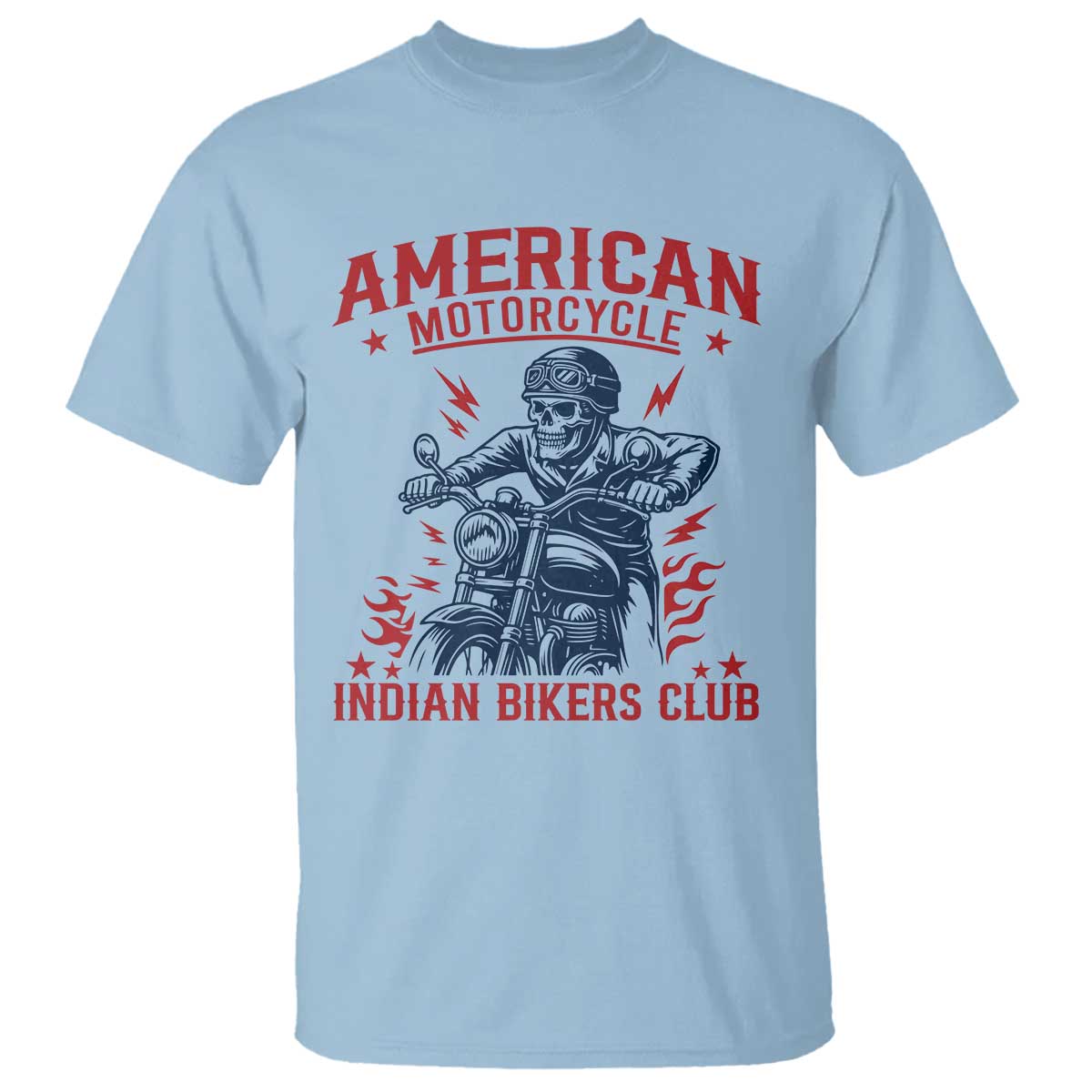 Funny Skeleton Motorcycle T Shirt American Motorcycle Indian Bikers Club TS14 Light Blue Print Your Wear