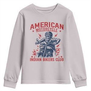 Funny Skeleton Motorcycle Youth Sweatshirt American Motorcycle Indian Bikers Club TS14 Ice Gray Print Your Wear