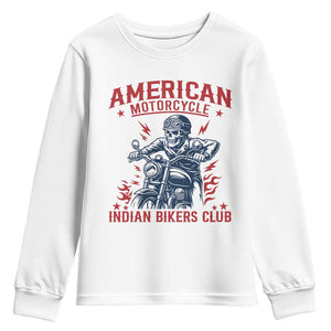 Funny Skeleton Motorcycle Youth Sweatshirt American Motorcycle Indian Bikers Club TS14 White Print Your Wear