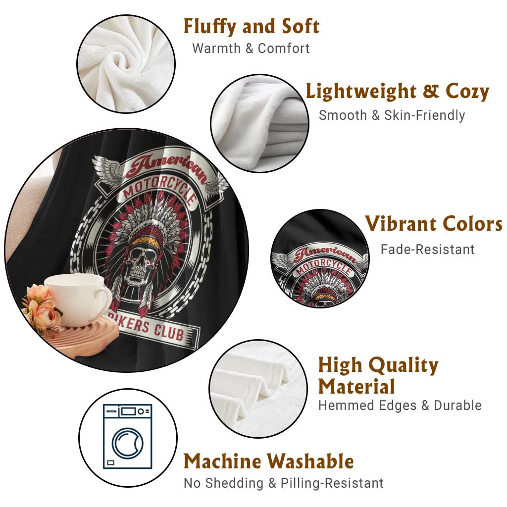 Native American Indian Chief Skull Motorcycle Headdress Throw Blanket TS14 Print Your Wear