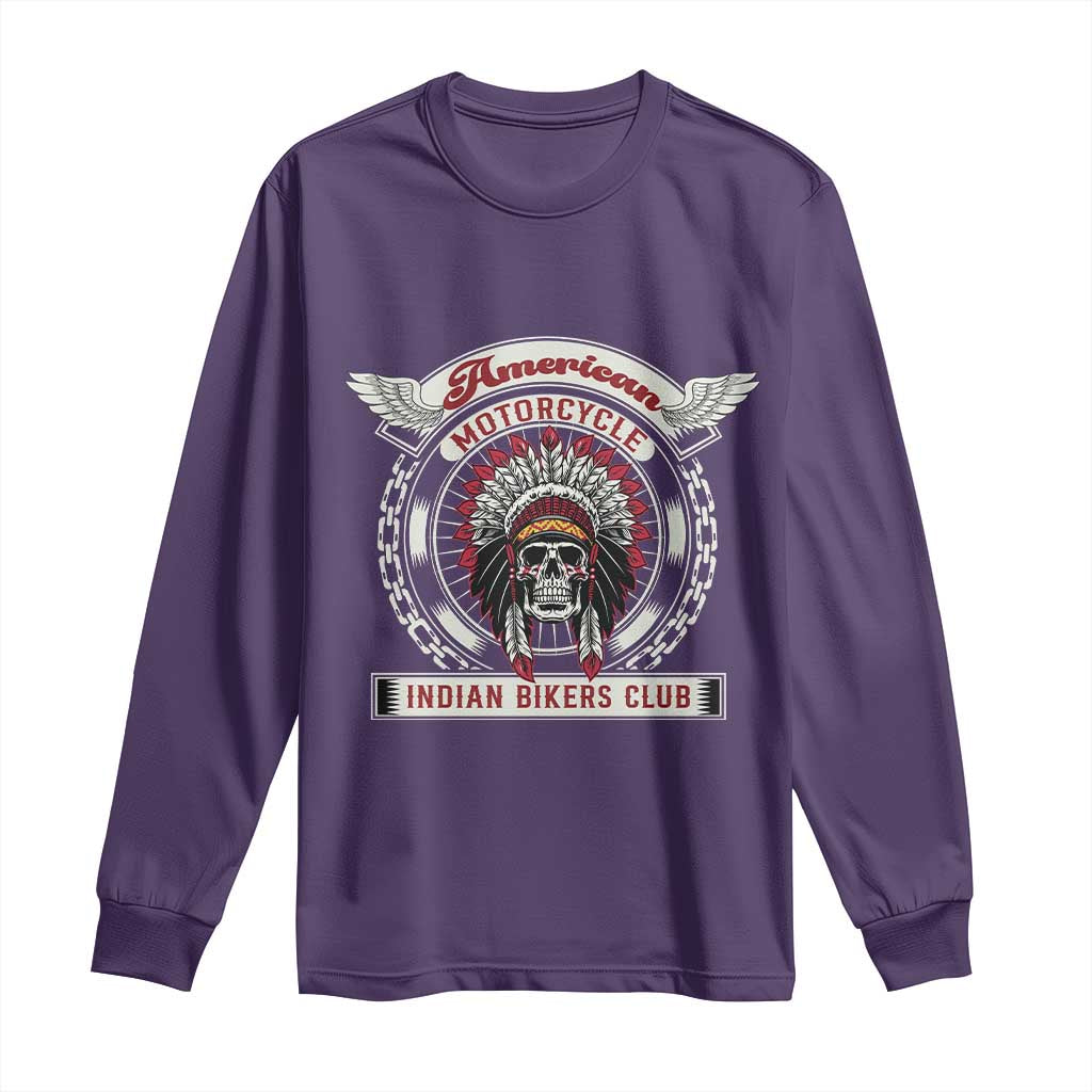 Native American Indian Chief Skull Motorcycle Headdress Long Sleeve Shirt TS14 Purple Print Your Wear