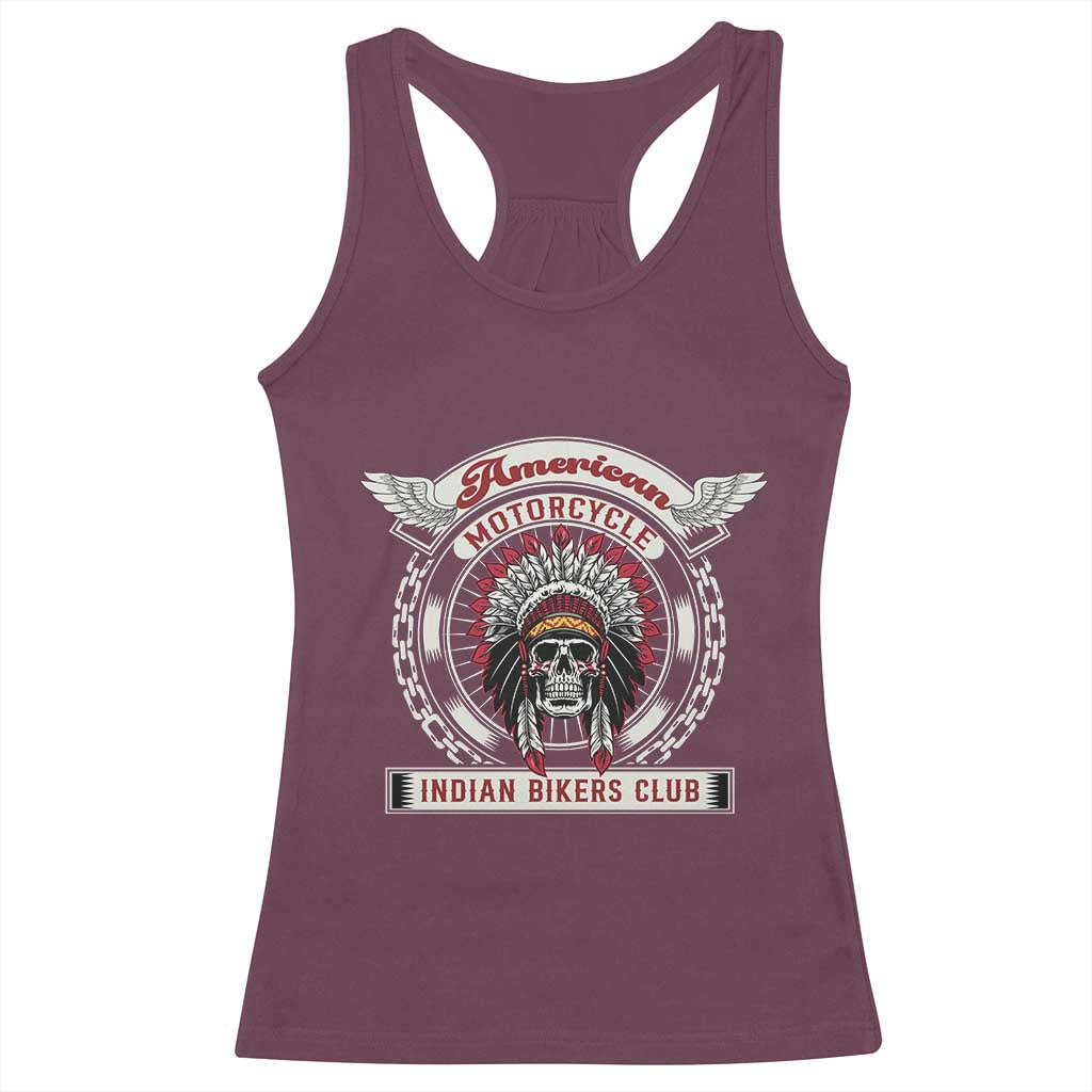Native American Indian Chief Skull Motorcycle Headdress Racerback Tank Top TS14 Maroon Print Your Wear
