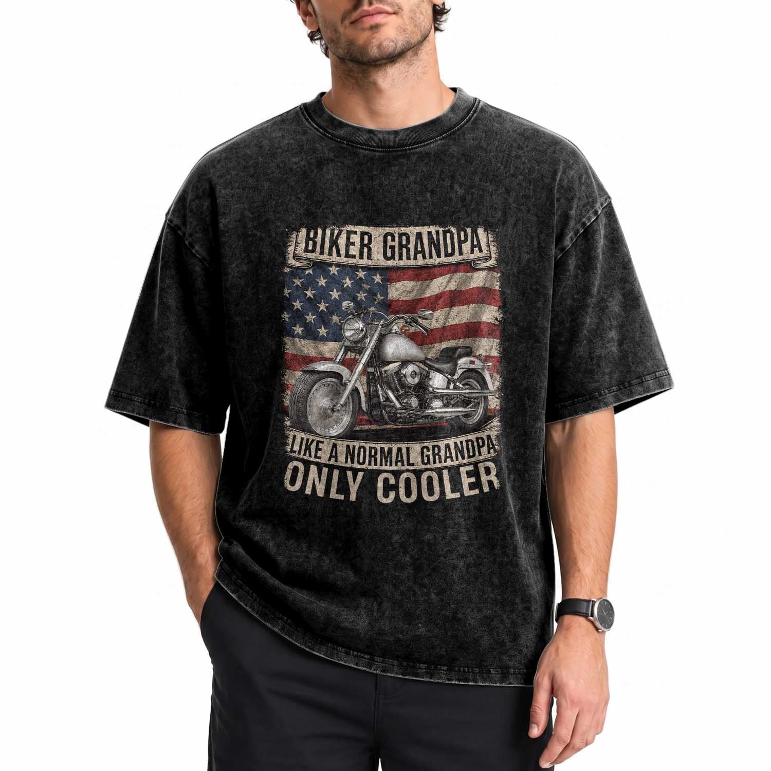 Grandpa Biker Motorcycle Lover Vintage 1990 Cruiser Rider Washed Cotton T-Shirt