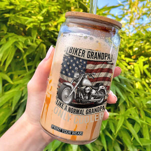 Grandpa Biker Motorcycle Lover Vintage 1990 Cruiser Rider Glass Can