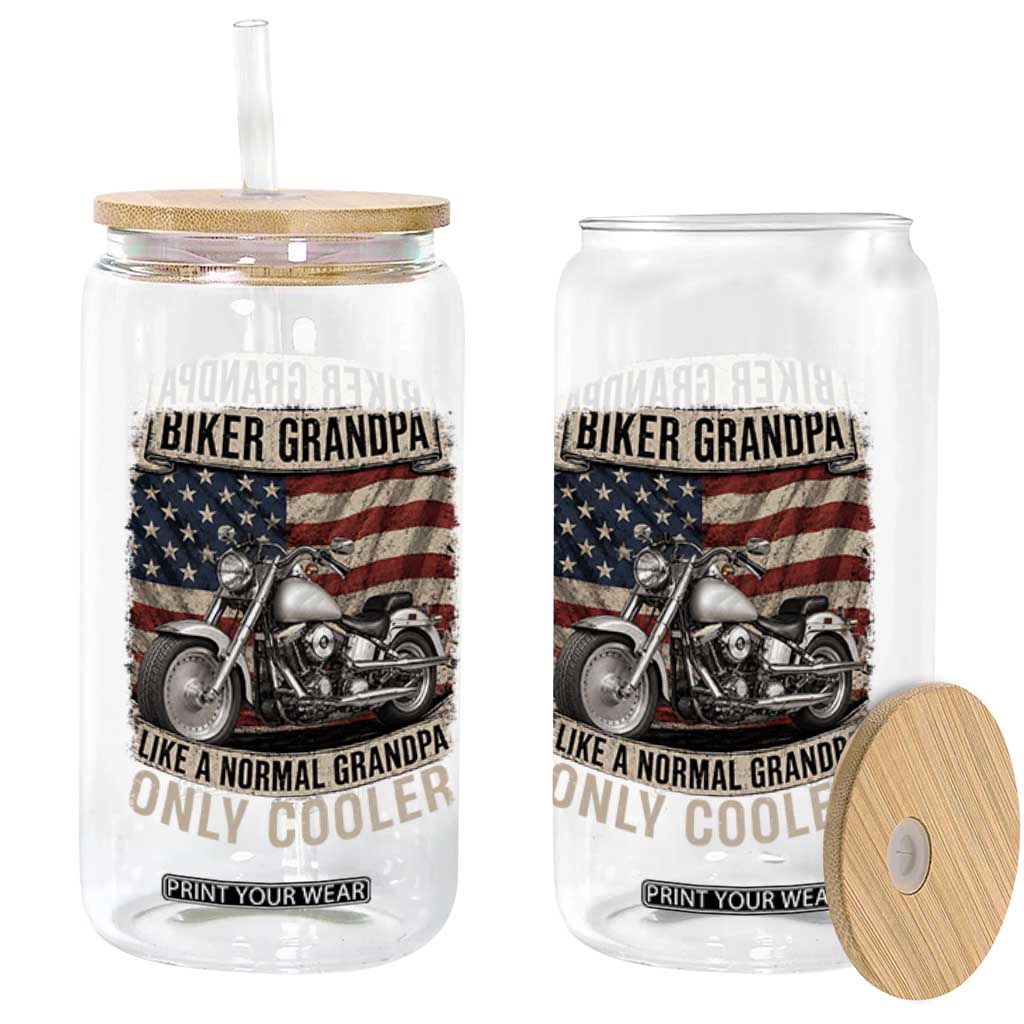 Grandpa Biker Motorcycle Lover Vintage 1990 Cruiser Rider Glass Can