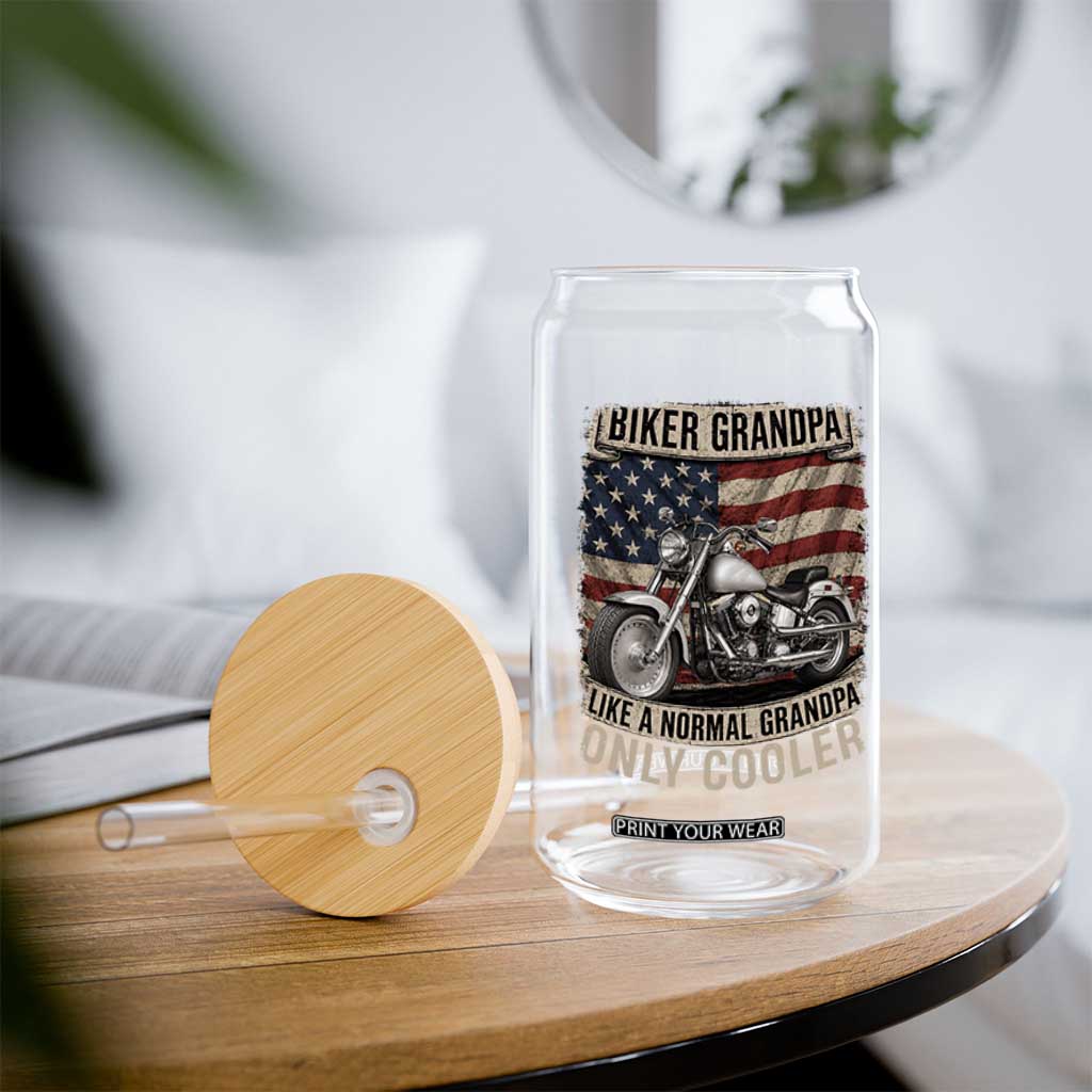 Grandpa Biker Motorcycle Lover Vintage 1990 Cruiser Rider Glass Can