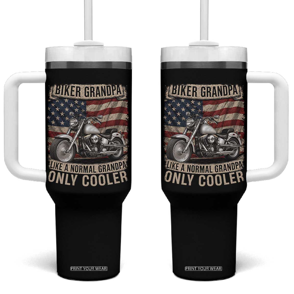 Grandpa Biker Motorcycle Lover Vintage 1990 Cruiser Rider Tumbler With Handle