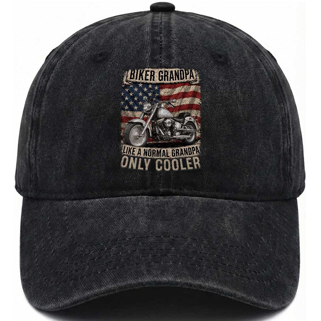 Grandpa Biker Motorcycle Lover Vintage 1990 Cruiser Rider Washed Cotton Baseball Cap