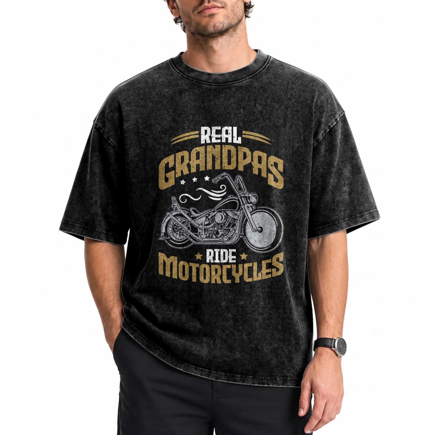 Real Grandpas Ride Motorcycles Washed Cotton T-Shirt Funny Motorcycle Lover Biker