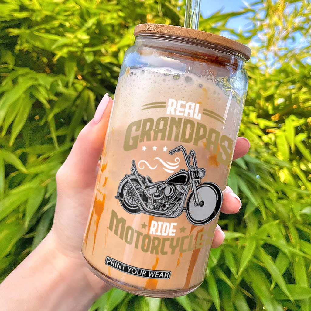 Real Grandpas Ride Motorcycles Glass Can Funny Motorcycle Lover Biker