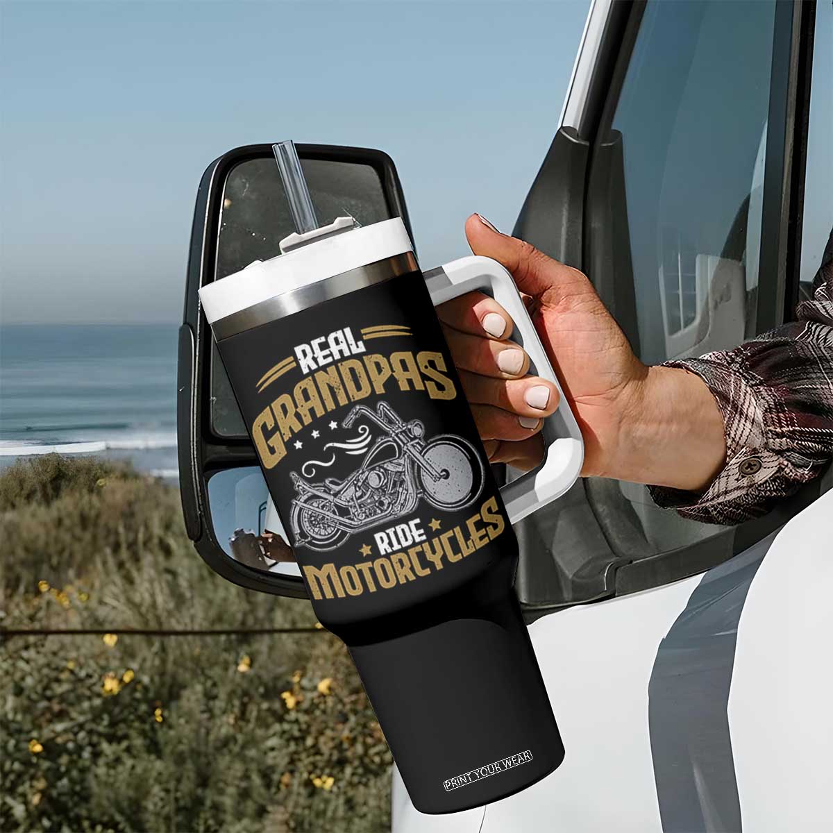 Real Grandpas Ride Motorcycles Tumbler With Handle Funny Motorcycle Lover Biker