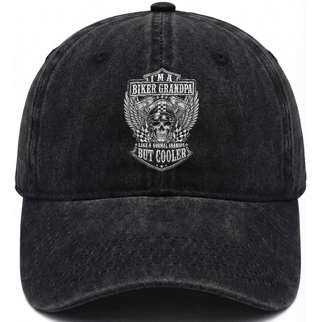 I Am a Biker Grandpa Like a Normal Grandpa But Cooler Washed Cotton Baseball Cap Funny Biker Skull Motorcycle Lovers