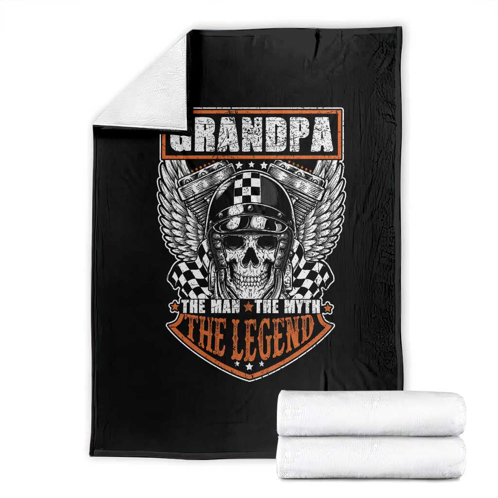 Grandpa The Man The Myth The Legend Men Gift Father's Day Throw Blanket Funny Biker Skull Motorcycle Lovers
