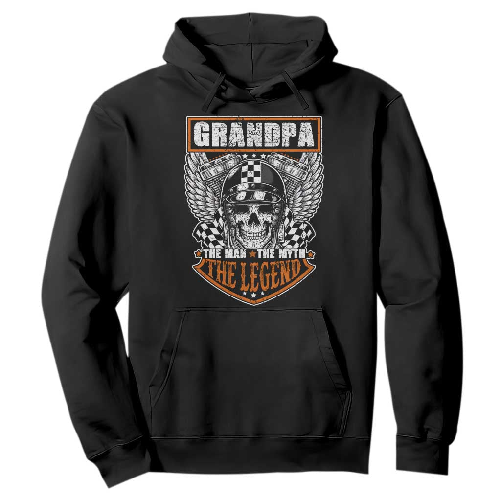 Grandpa The Man The Myth The Legend Men Gift Father's Day Hoodie Funny Biker Skull Motorcycle Lovers