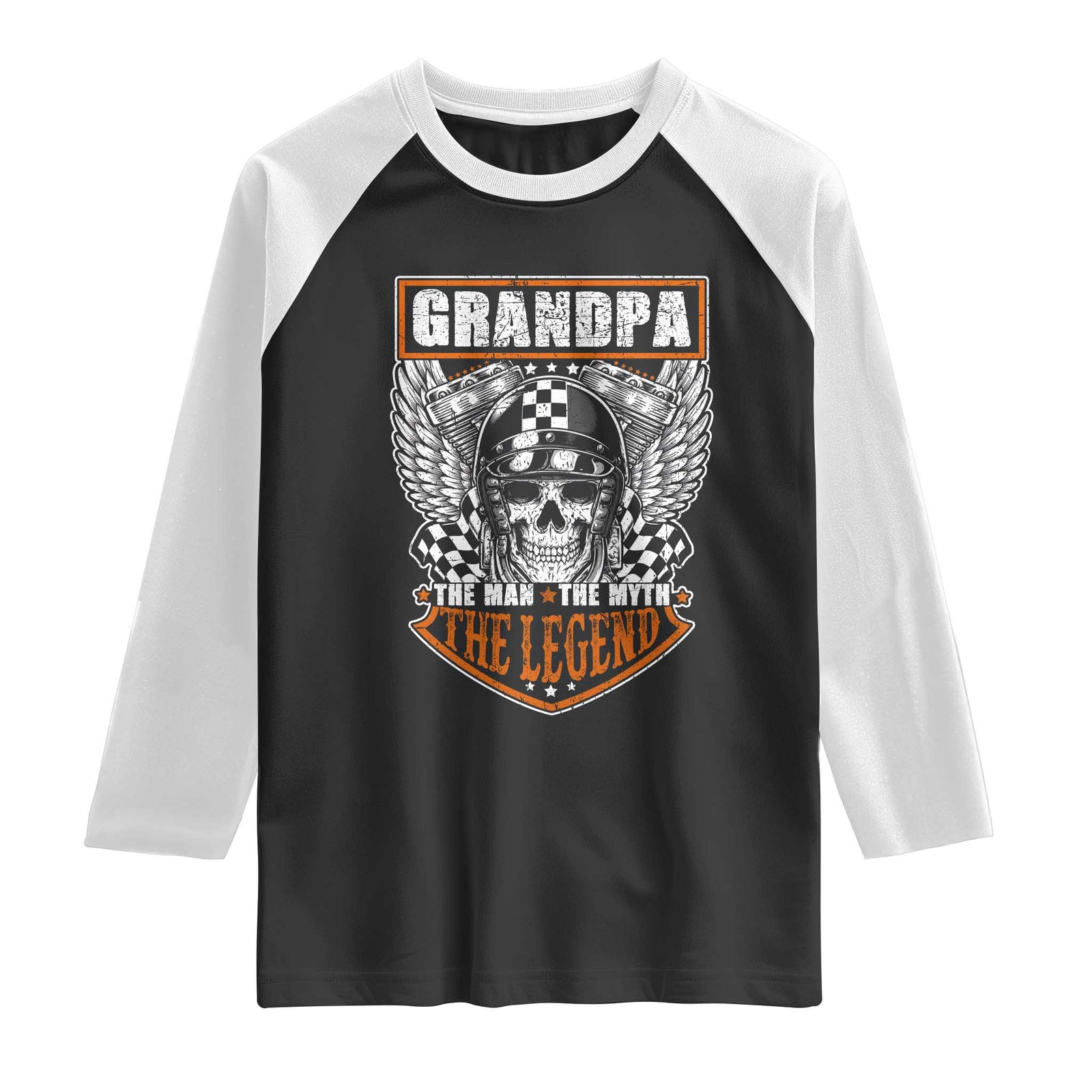 Grandpa The Man The Myth The Legend Men Gift Father's Day Raglan Shirt Funny Biker Skull Motorcycle Lovers