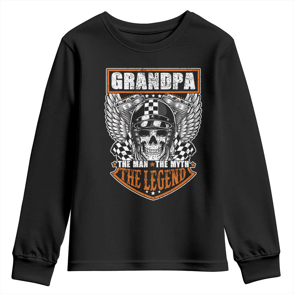 Grandpa The Man The Myth The Legend Men Gift Father's Day Youth Sweatshirt Funny Biker Skull Motorcycle Lovers