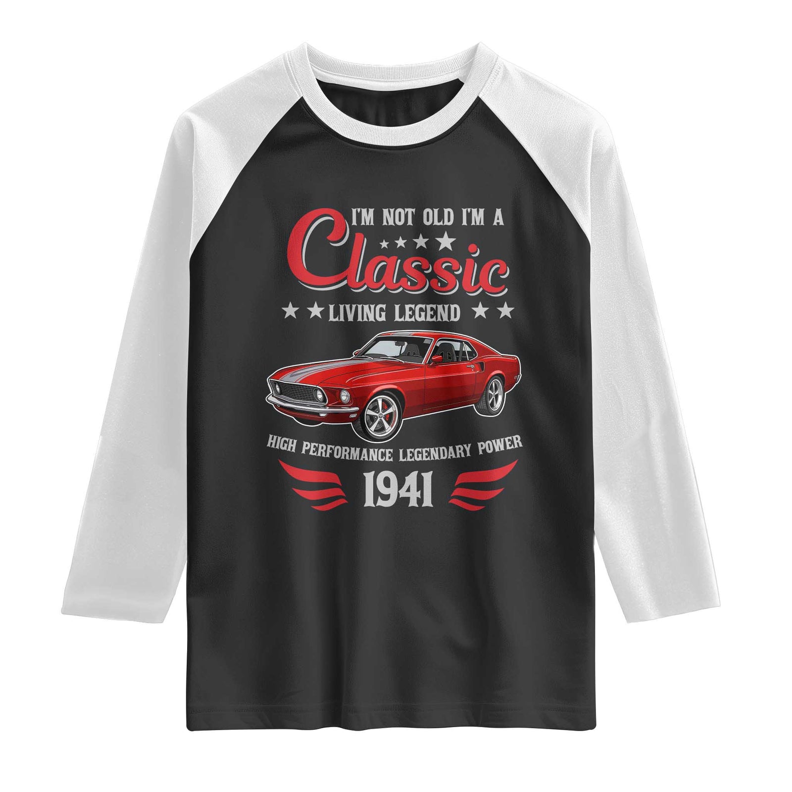 85th Birthday Classic Car For Legends Born In 1941 Raglan Shirt I'm Not Old I'm Classic Vintage Classic Pony Car