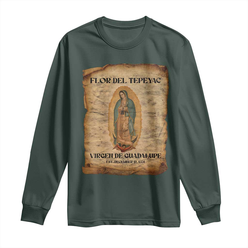 Virgin Mary Long Sleeve Shirt Our Lady Virgen De Guadalupe TS14 Dark Forest Green Print Your Wear